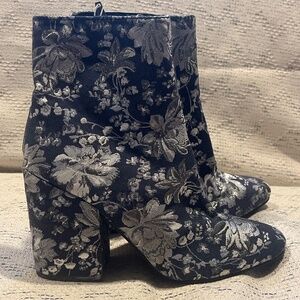 Merona Black and Silver Floral Ankle Boots